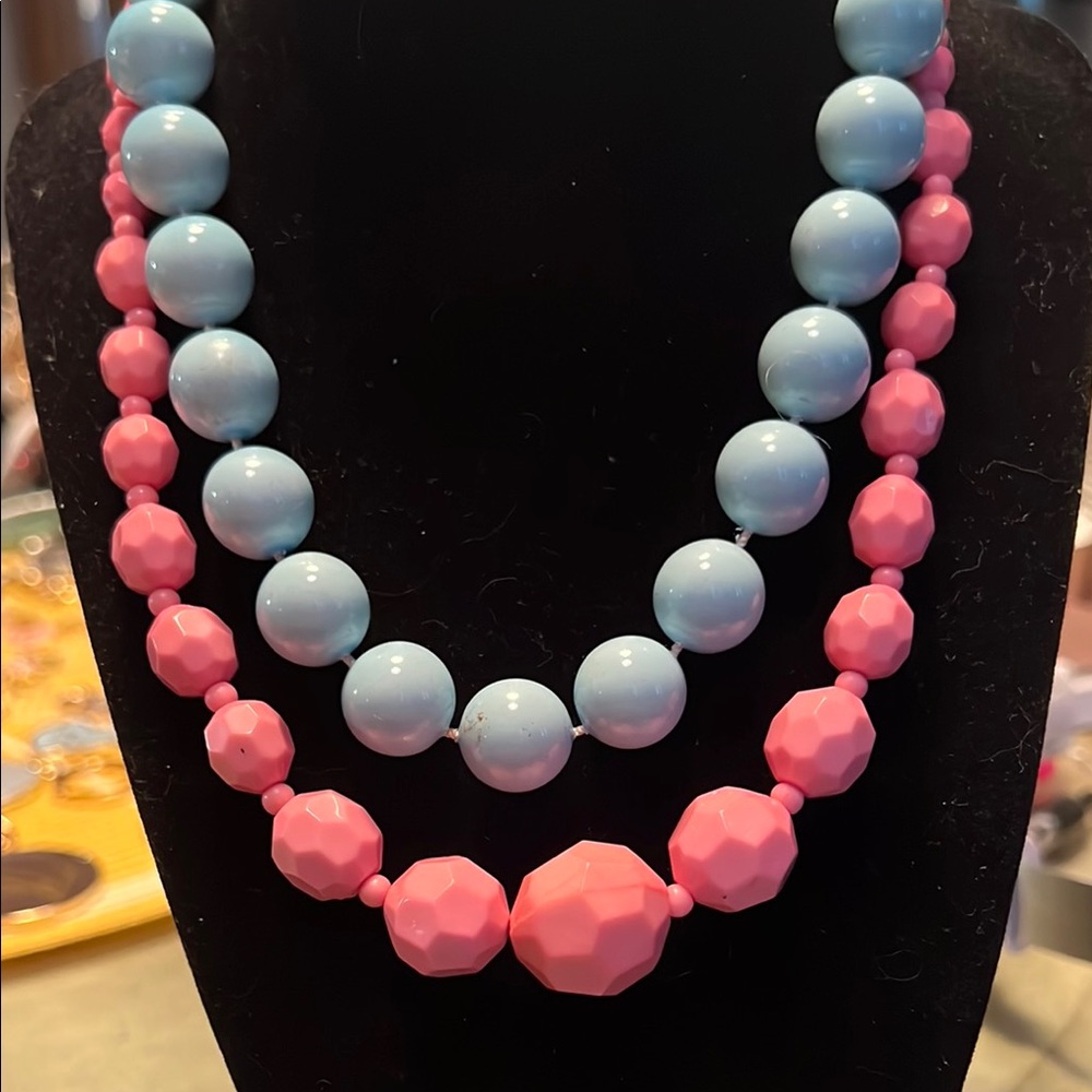 Pink and Blue Beaded Necklaces